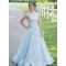 A-Line Long Blue Lace Prom Dresses Formal Evening Gowns 901131
