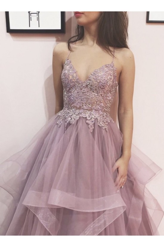 A-Line Beaded Lace and Tulle Long Prom Dresses Formal Evening Gowns 901132 A-Line Beaded Lace and Tulle Long Prom Dresses Formal Evening Gowns 901132