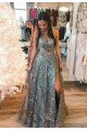 A-Line Lace Long Prom Dresses Formal Evening Gowns 901134