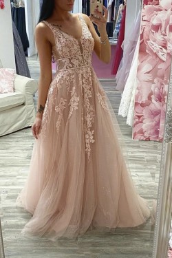 A-Line Lace and Tulle Prom Dress Formal Evening Gowns 901138