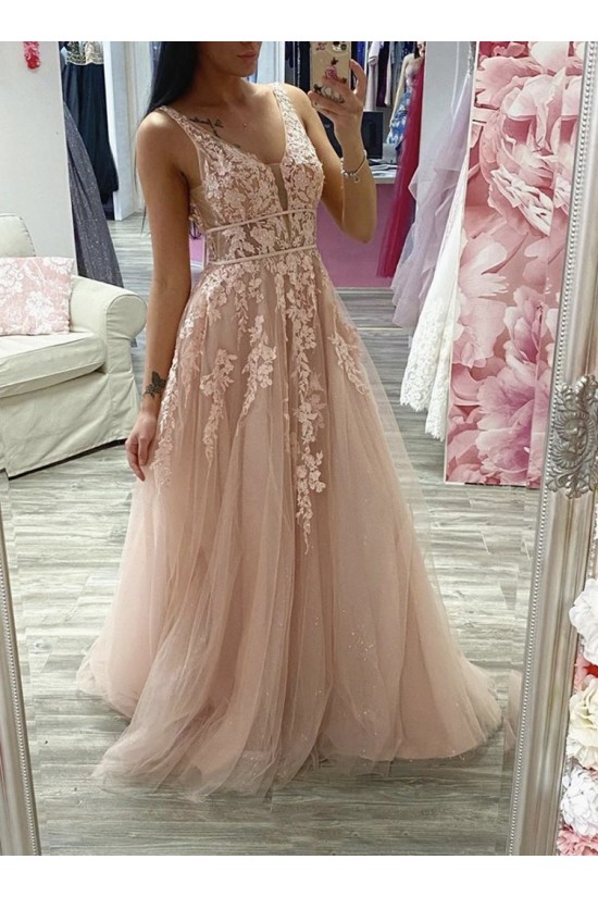 A-Line Lace and Tulle Prom Dress Formal Evening Gowns 901138