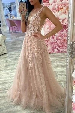 A-Line Lace and Tulle Prom Dress Formal Evening Gowns 901138