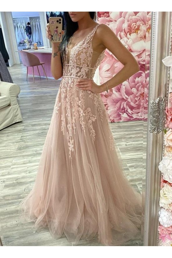 A-Line Lace and Tulle Prom Dress Formal Evening Gowns 901138