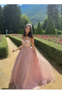 A-Line Beaded Lace and Tulle Prom Dress Formal Evening Gowns 901139