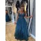 A-Line Long Blue Spaghetti Straps Prom Dress Formal Evening Gowns 901140