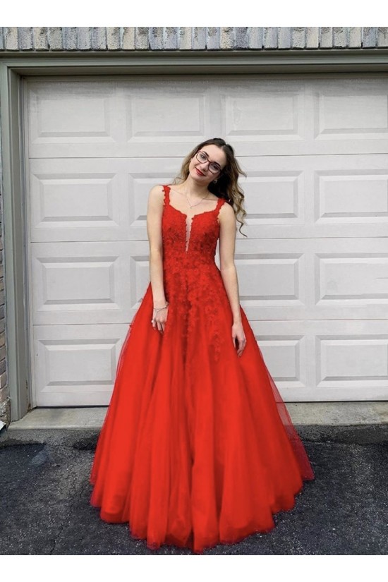 A-Line Long Red Lace and Tulle Beaded Prom Dress Formal Evening Gowns 901143 A-Line Long Red Lace and Tulle Beaded Prom Dress Formal Evening Gowns 901143