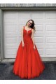 A-Line Long Red Lace and Tulle Beaded Prom Dress Formal Evening Gowns 901143 A-Line Long Red Lace and Tulle Beaded Prom Dress Formal Evening Gowns 901143