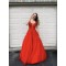 A-Line Long Red Lace and Tulle Beaded Prom Dress Formal Evening Gowns 901143