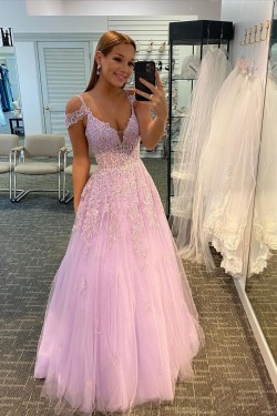 A-Line Lace and Tulle Long Prom Dress Formal Evening Gowns 901146