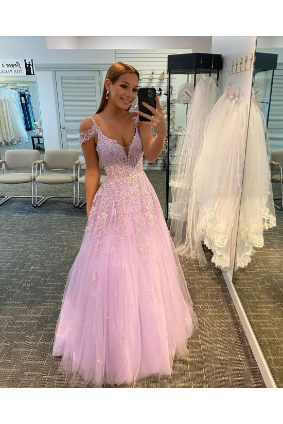 A-Line Lace and Tulle Long Prom Dress Formal Evening Gowns 901146