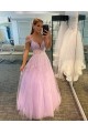 A-Line Lace and Tulle Long Prom Dress Formal Evening Gowns 901146