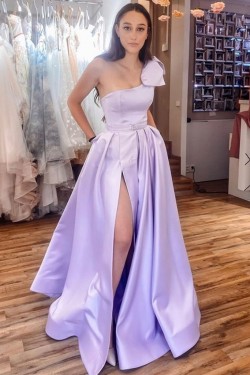 A-Line One Shoulder Satin Prom Dress Formal Evening Gowns 901150