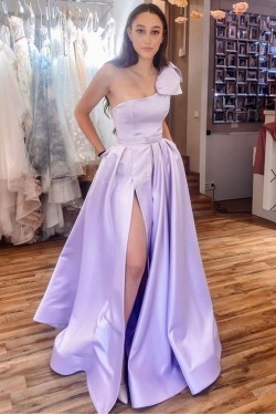 A-Line One Shoulder Satin Prom Dress Formal Evening Gowns 901150