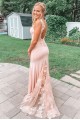 Long Pink Mermaid Lace Prom Dress Formal Evening Gowns 901158