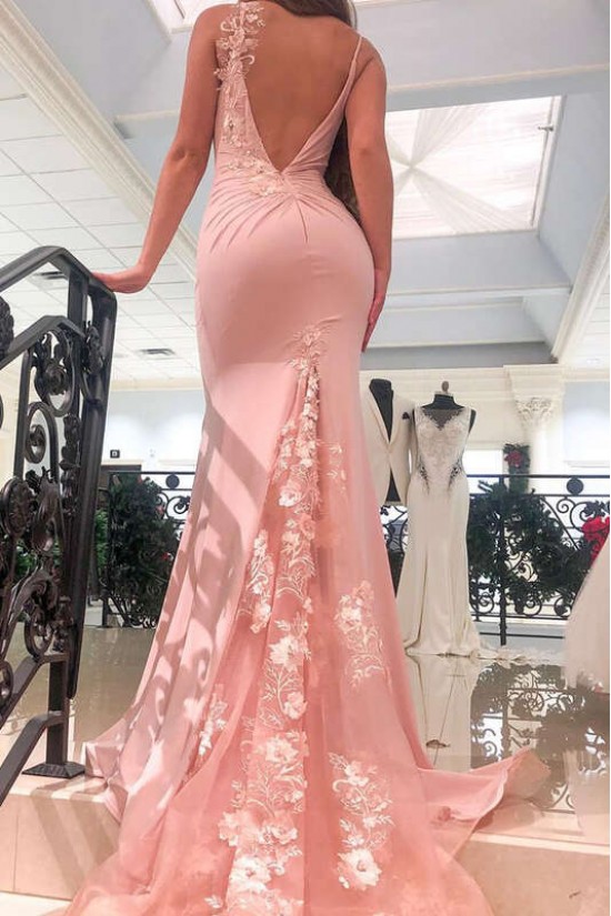 Long Pink Mermaid Lace Prom Dress Formal Evening Gowns 901158