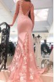 Long Pink Mermaid Lace Prom Dress Formal Evening Gowns 901158