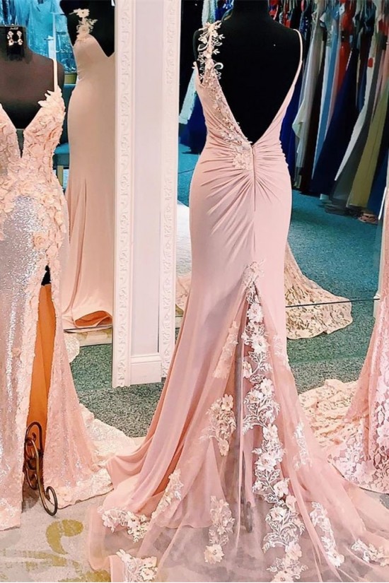 Long Pink Mermaid Lace Prom Dress Formal Evening Gowns 901158