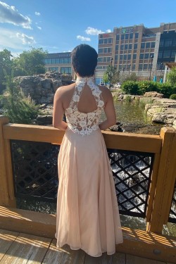 A-Line Lace and Chiffon Long Prom Dress Formal Evening Gowns 901169