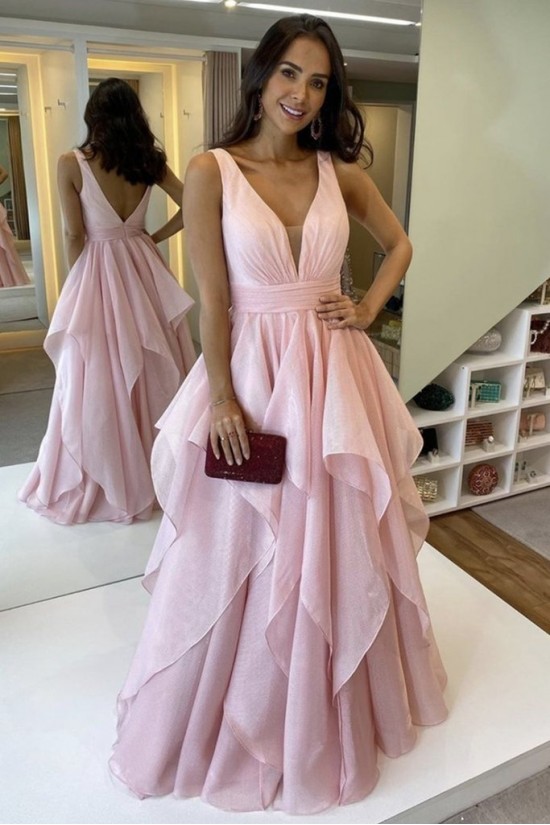 A-Line V Neck Long Pink Prom Dress Formal Evening Gowns 901172 A-Line V Neck Long Pink Prom Dress Formal Evening Gowns 901172