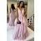 A-Line V Neck Long Pink Prom Dress Formal Evening Gowns 901172