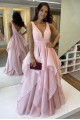 A-Line V Neck Long Pink Prom Dress Formal Evening Gowns 901172 A-Line V Neck Long Pink Prom Dress Formal Evening Gowns 901172