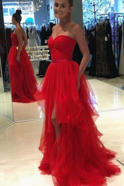 Long Red Sweetheart Tulle Prom Dress Formal Evening Gowns 901173
