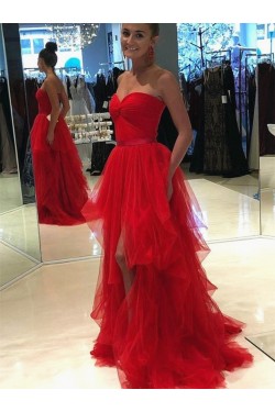 Long Red Sweetheart Tulle Prom Dress Formal Evening Gowns 901173