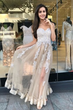 A-Line Lace Sweetheart Long Prom Dress Formal Evening Gowns 901181