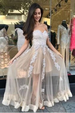 A-Line Lace Sweetheart Long Prom Dress Formal Evening Gowns 901181