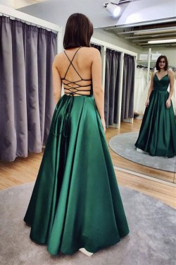Long Green Satin Prom Dress Formal Evening Gowns 901182