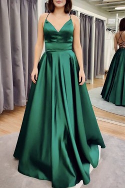 Long Green Satin Prom Dress Formal Evening Gowns 901182