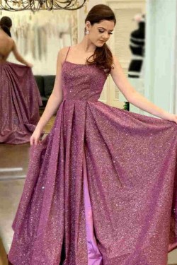 A-Line Sparkle Sequin Spaghetti Straps Prom Dress Formal Evening Gowns 901186