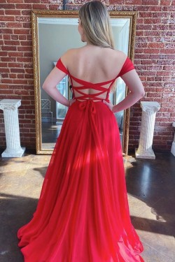 Long Red Off the Shoulder Prom Dress Formal Evening Gowns 901187
