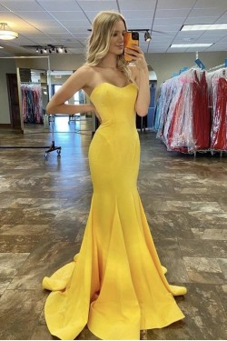 Long Yellow Mermaid Prom Dress Formal Evening Gowns 901190