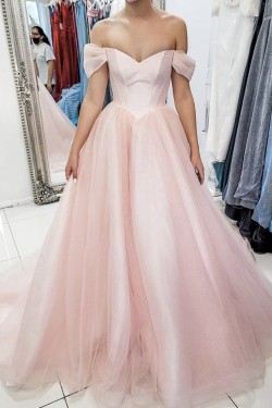 A-Line Long Pink Tulle Prom Dress Formal Evening Gowns 901194