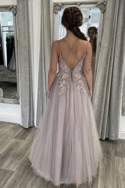 A-Line Lace and Tulle Prom Dress Formal Evening Gowns 901196