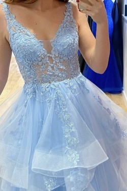 Long Blue Lace Prom Dress Formal Evening Gowns 901197
