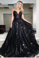 Long Black Lace Spaghetti Straps Prom Dress Formal Evening Gowns 901199