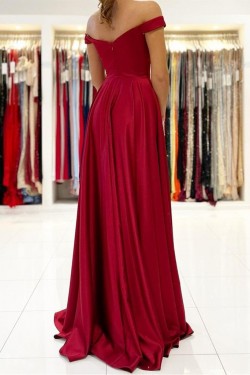 Long Red Off the Shoulder Prom Dress Formal Evening Gowns 901201