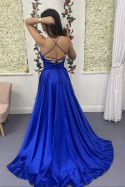 Long Blue V Neck Prom Dress Formal Evening Gowns 901202