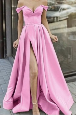 Long Satin Off the Shoulder Prom Dress Formal Evening Gowns 901204