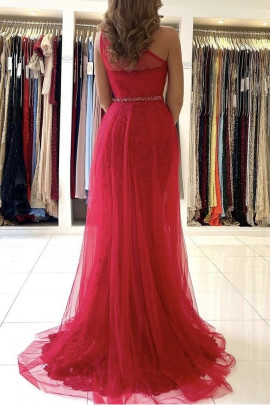 Long Red One Shoulder Lace and Tulle Prom Dress Formal Evening Gowns 901206 Long Red One Shoulder Lace and Tulle Prom Dress Formal Evening Gowns 901206