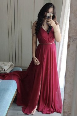 Long Chiffon V Neck Prom Dress Formal Evening Gowns 901212