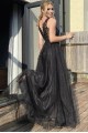 Long Black Lace and Tulle Prom Dress Formal Evening Gowns 901217