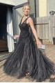 Long Black Lace and Tulle Prom Dress Formal Evening Gowns 901217