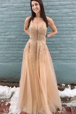 A-Line Lace and Tulle Prom Dress Formal Evening Gowns 901222