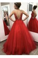 Long Red Lace and Tulle Prom Dress Formal Evening Gowns 901226