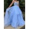 A-Line Long Blue Lace and Tulle Prom Dress Formal Evening Gowns 901228