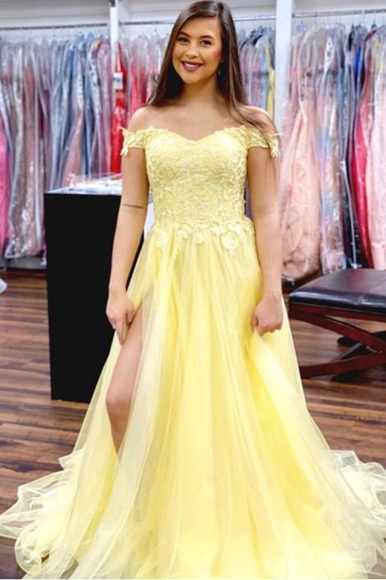 Long Yellow Lace Off the Shoulder Prom Dress Formal Evening Gowns 901229 Long Yellow Lace Off the Shoulder Prom Dress Formal Evening Gowns 901229