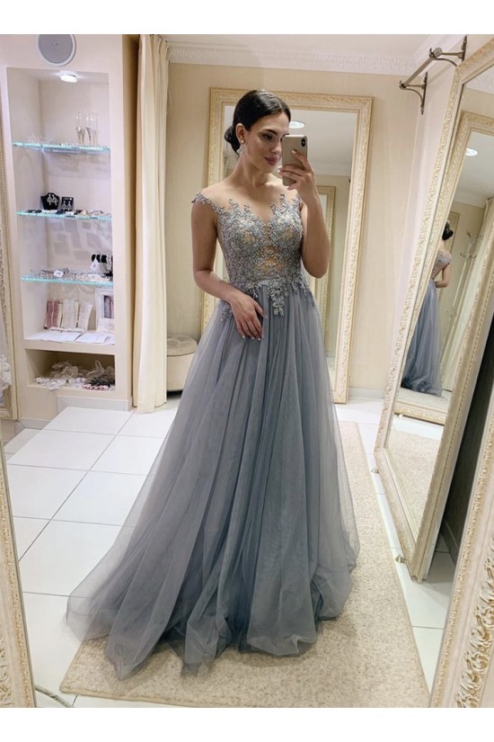 A-Line Lace and Tulle Long Prom Dress Formal Evening Gowns 901230 A-Line Lace and Tulle Long Prom Dress Formal Evening Gowns 901230